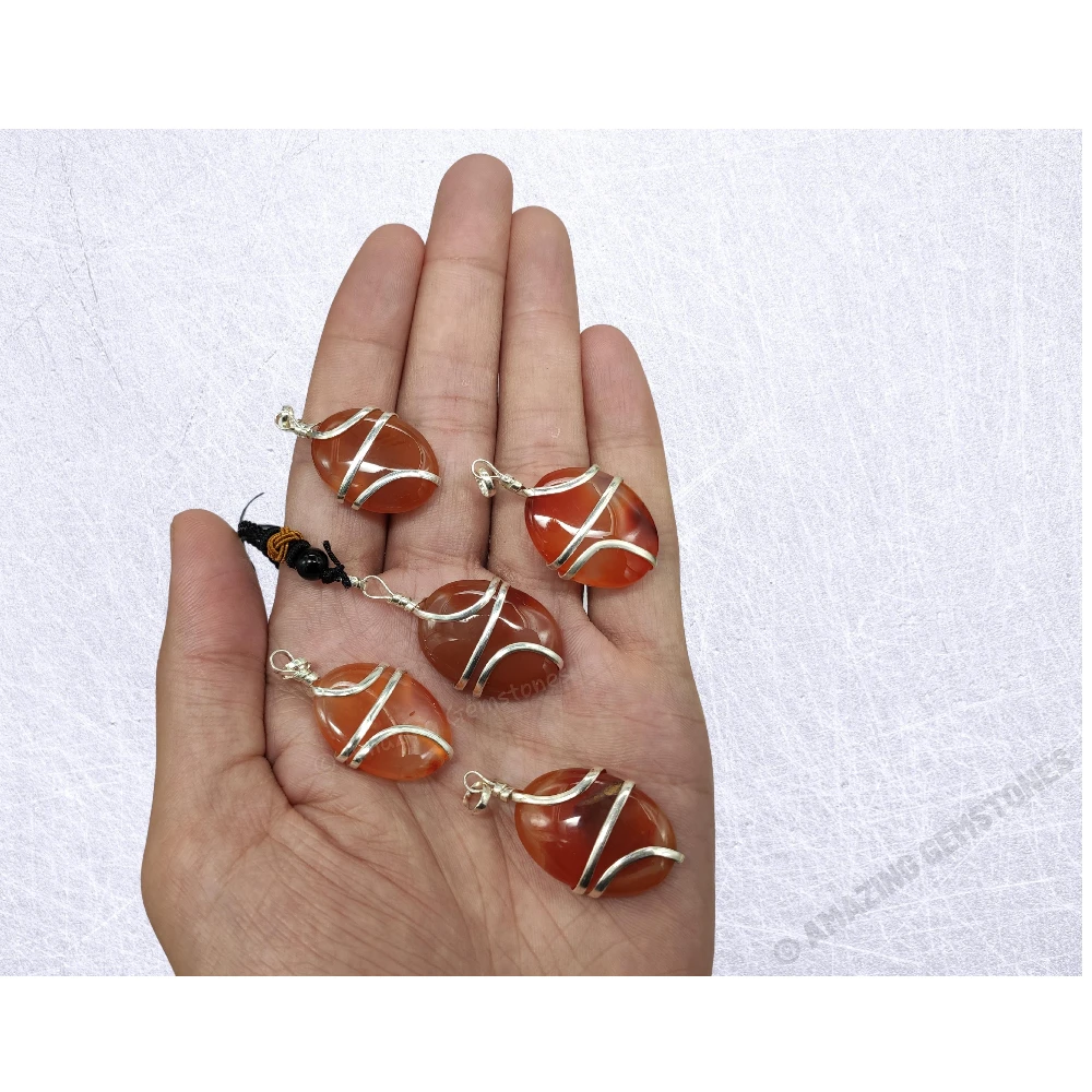 Carnelian Necklace - Spiral Oval (Silver)