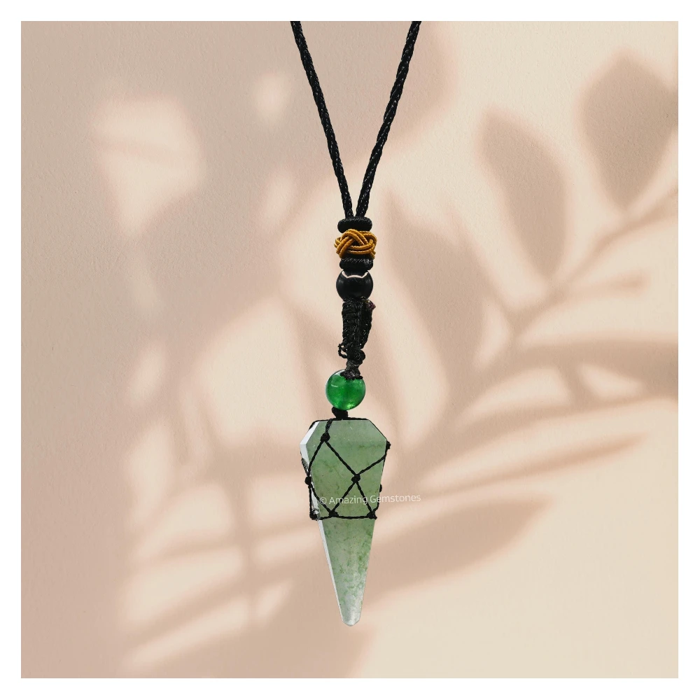 Green Aventurine Pendulum Pendant Necklace (Macrame)