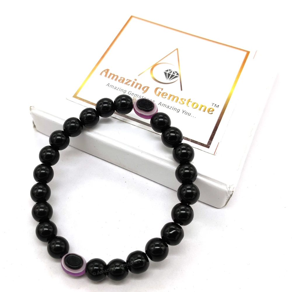 Purple Evil Eye and Black Obsidian Bracelet