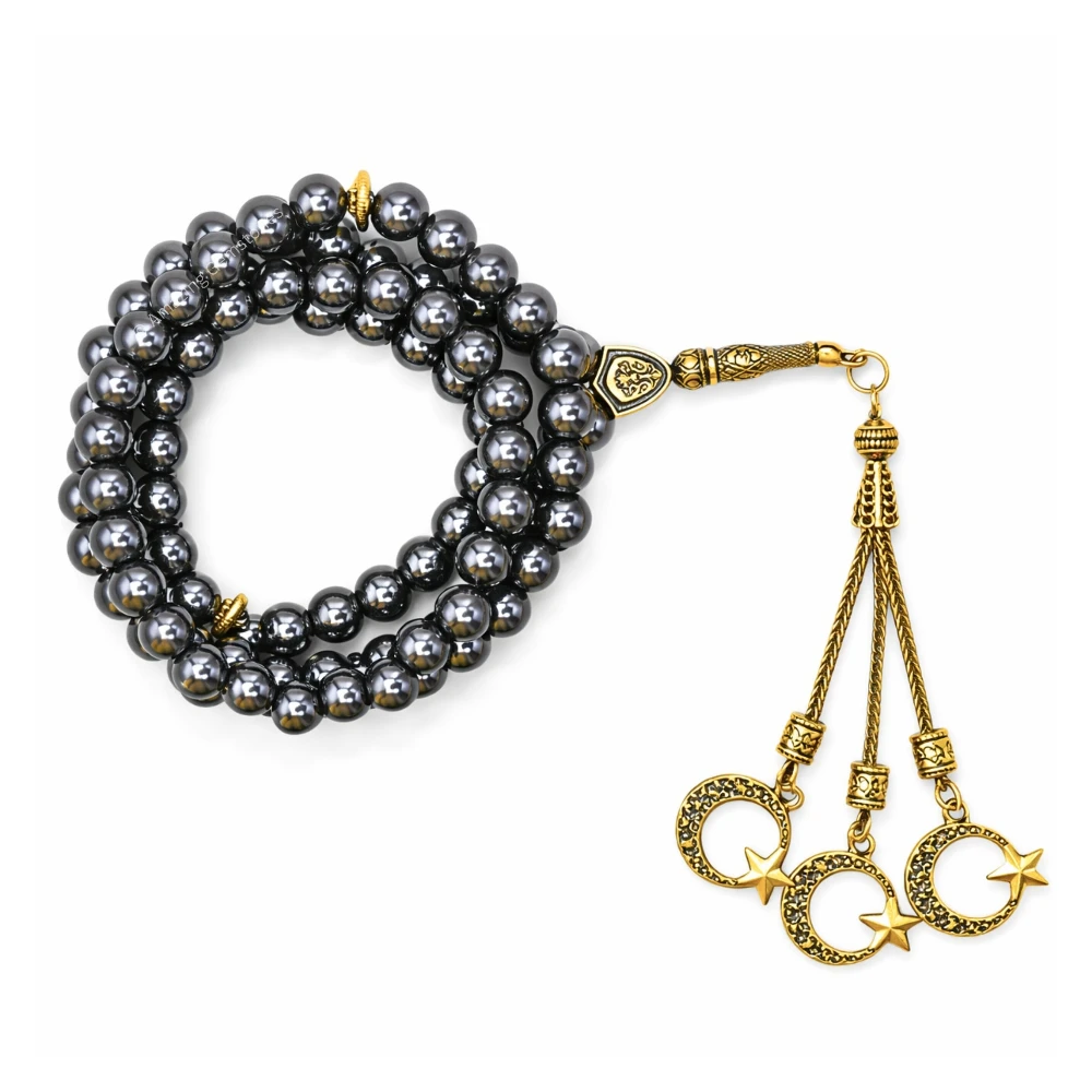 Hematite Crystal Tasbeeh Sibha Prayer Beads (Gold)