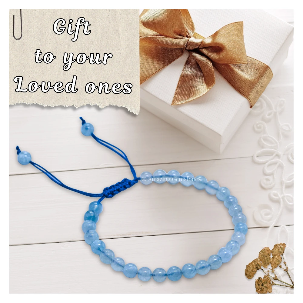 Aquamarine Healing Crystal Bracelets - 6mm Beads (Adjustable)