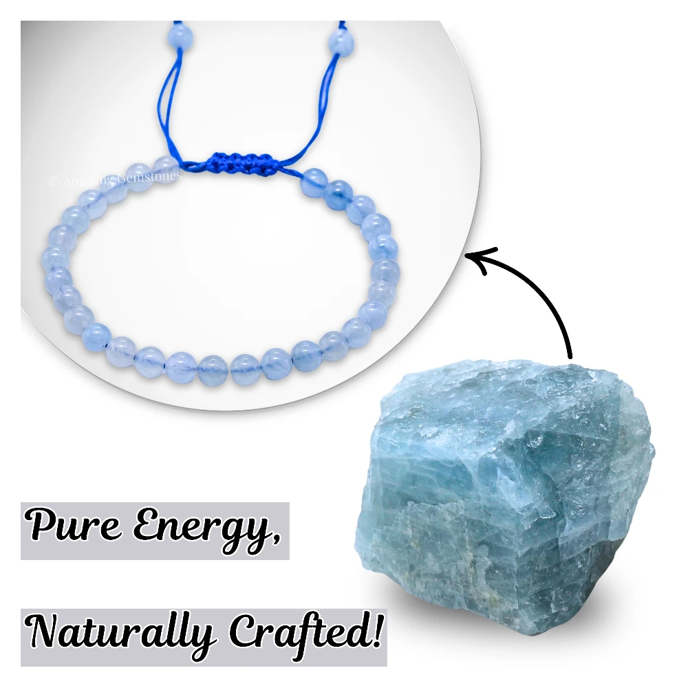 Aquamarine Healing Crystal Bracelets - 6mm Beads (Adjustable)