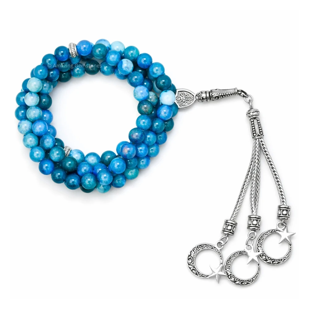 Apatite Crystal Tasbeeh Sibha Prayer Beads (Silver)