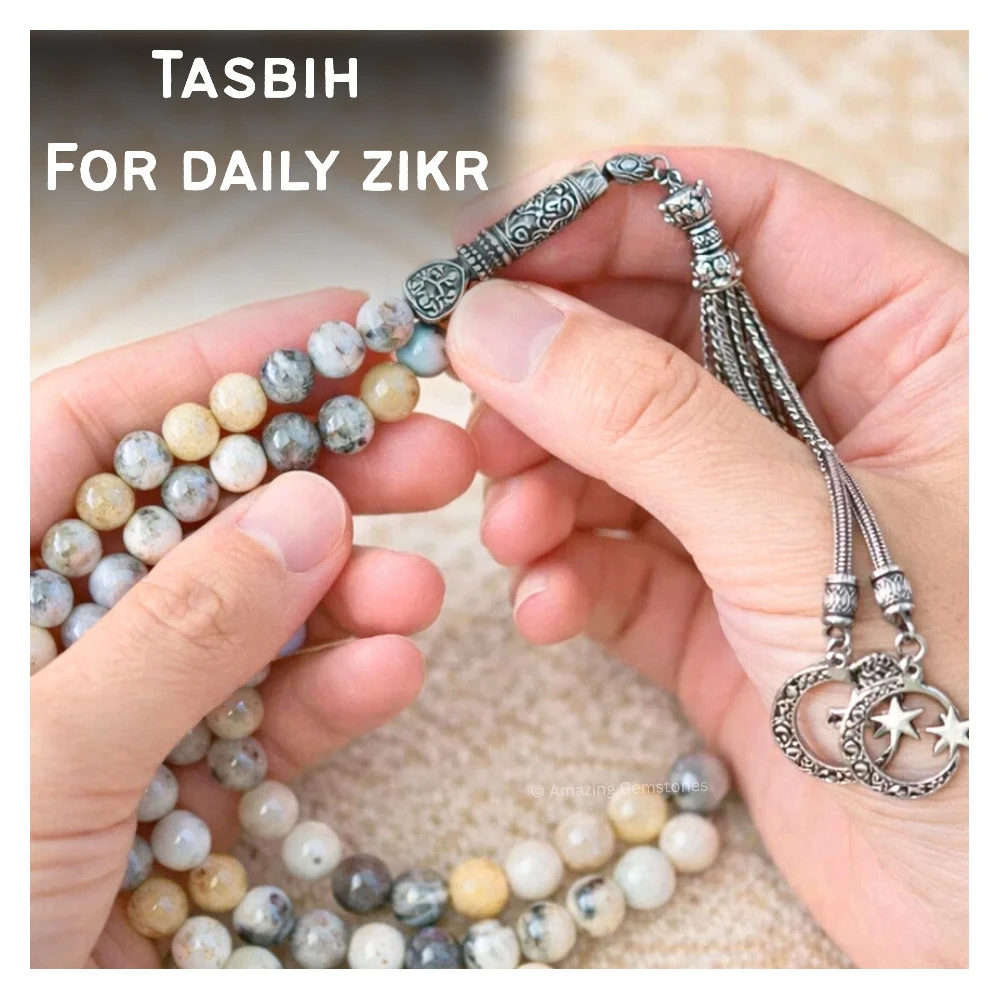 Dendrite Opal Crystal Tasbeeh Sibha Prayer Beads (Silver)