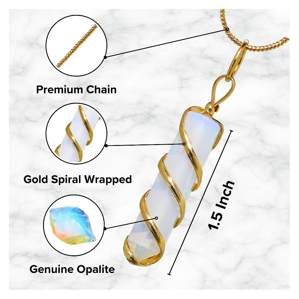 Opalite Necklace - Spiral Pencil Point (Gold)