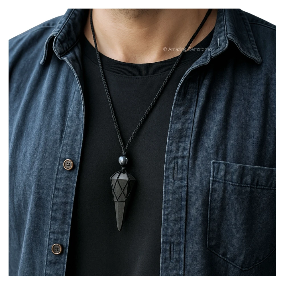 Hematite Pendulum Pendant Necklace (Macrame)