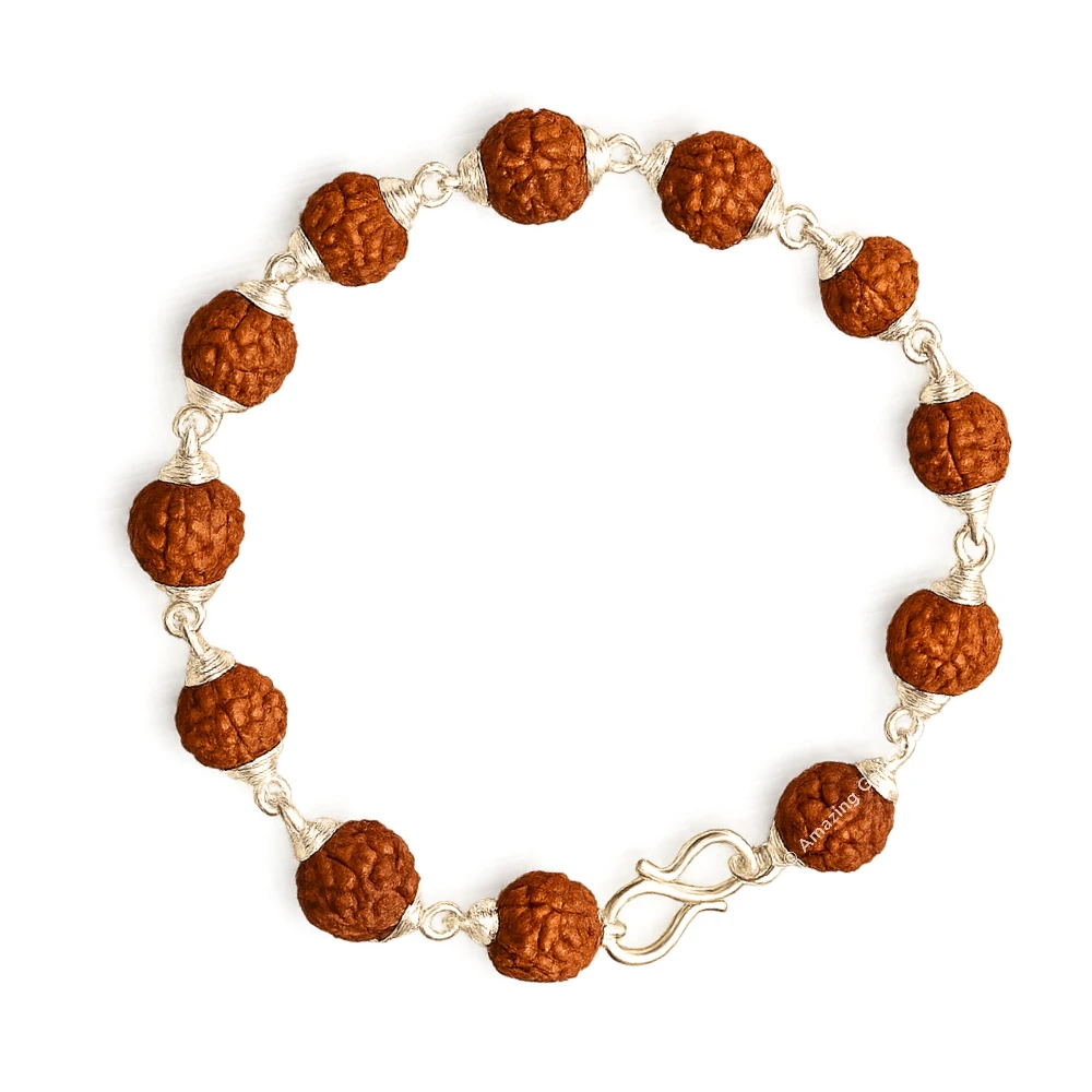 8mm Rudraksha Bracelet (Silver Chain)