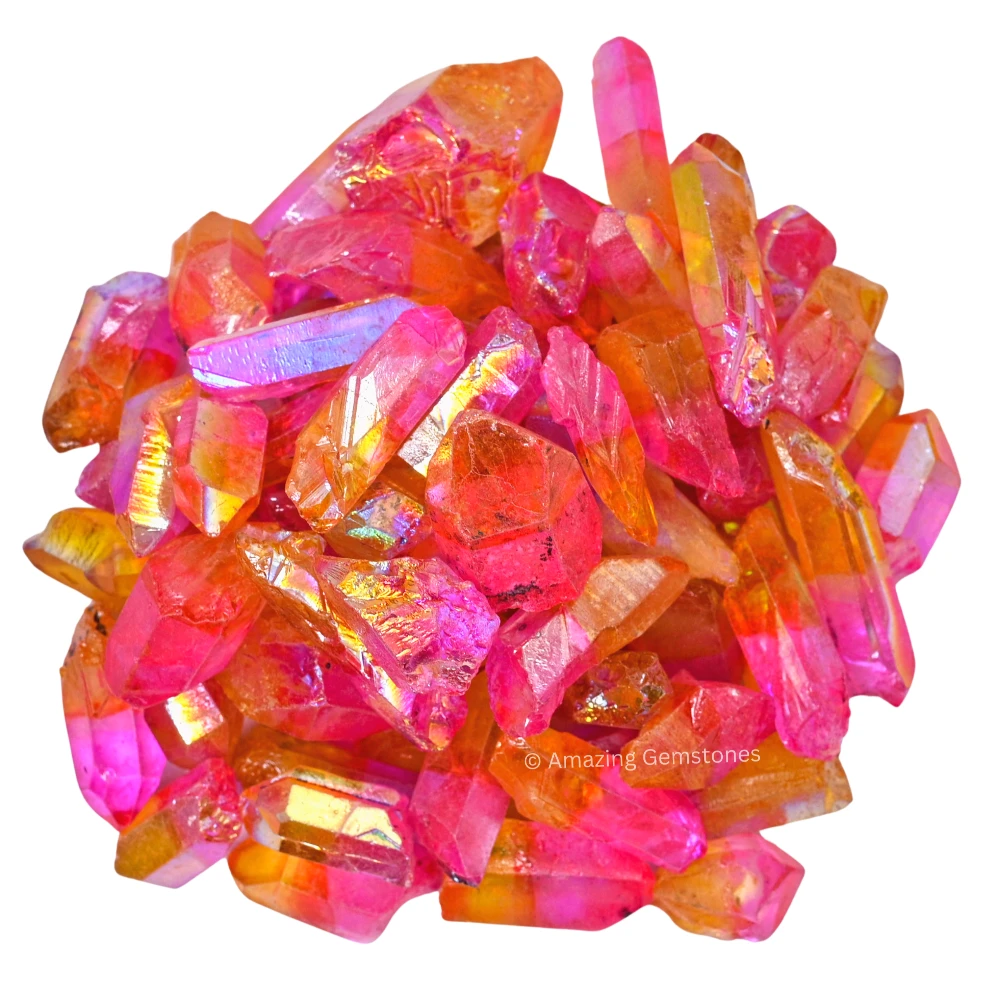 Rose Tangerine Aura Quartz Raw Crystal Points (1 LB)