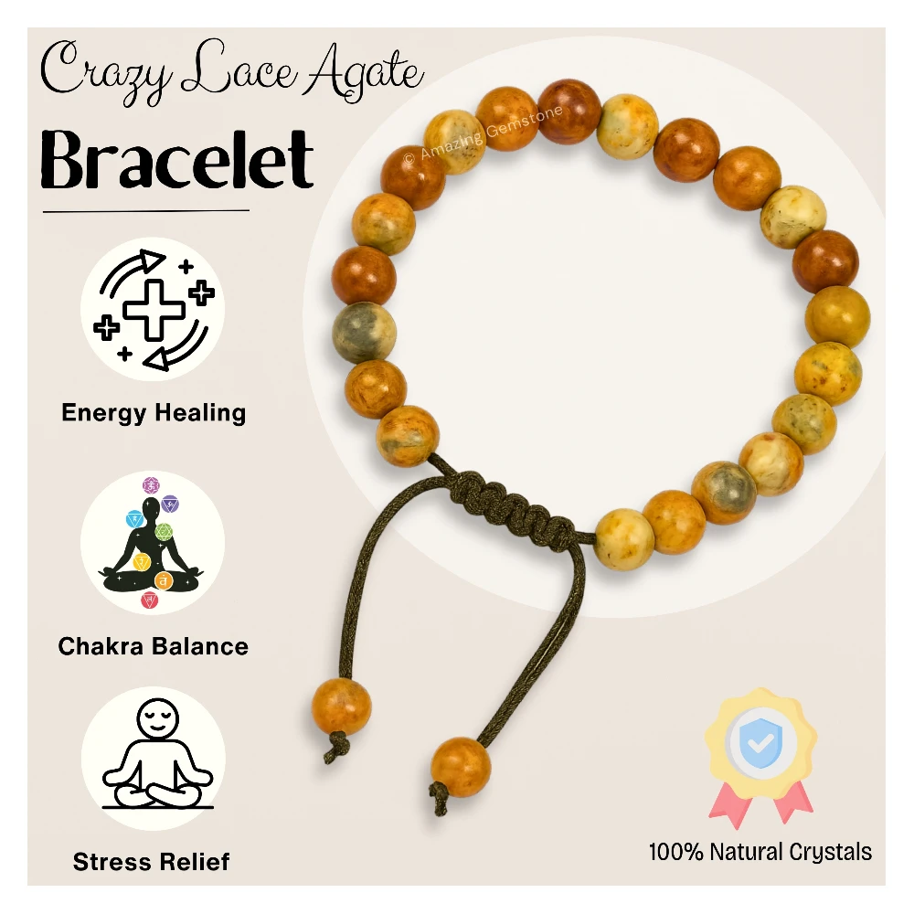 Crazy Lace Agate Bracelet (Adjustable)