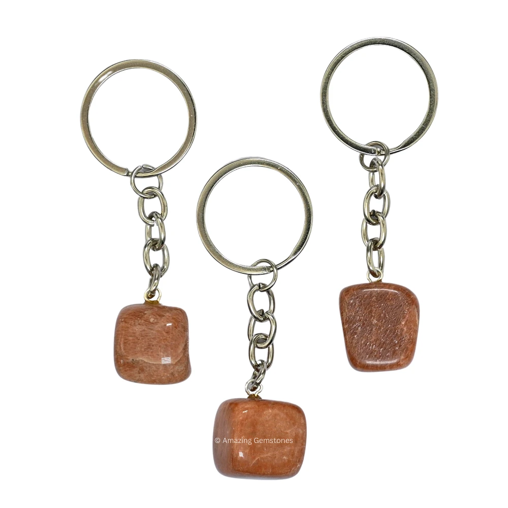Peach Moonstone Keychain Keys Holder (Tumble)