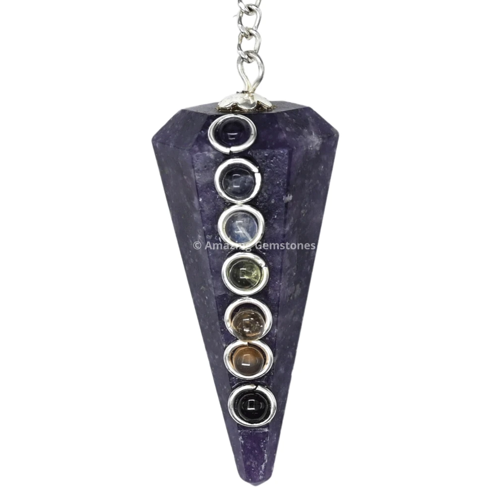 Lepidolite Chakra Crystal Pendulum
