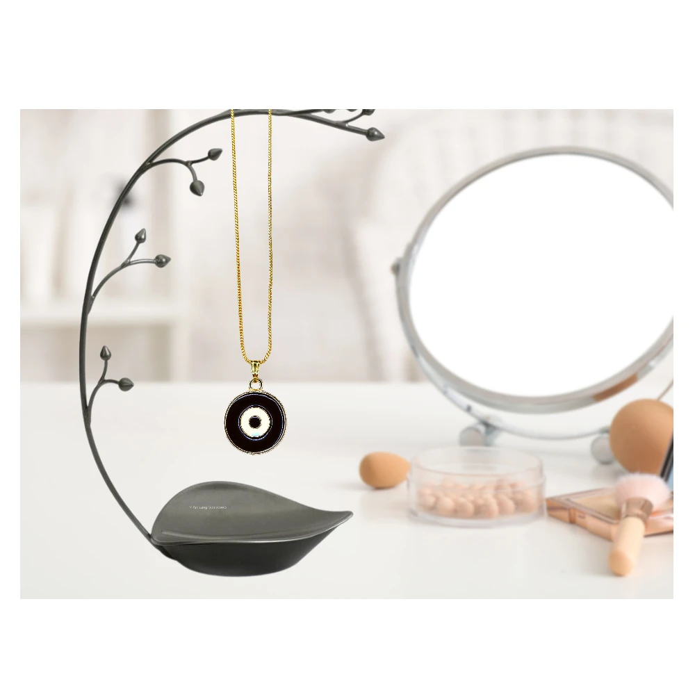 Black Evil Eye Pendant - Round (Gold)