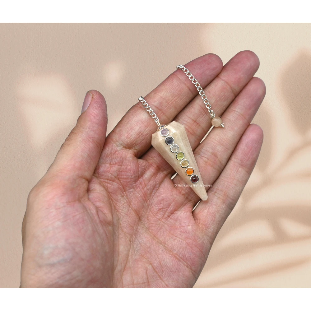 Cream Moonstone Chakra Crystal Pendulum