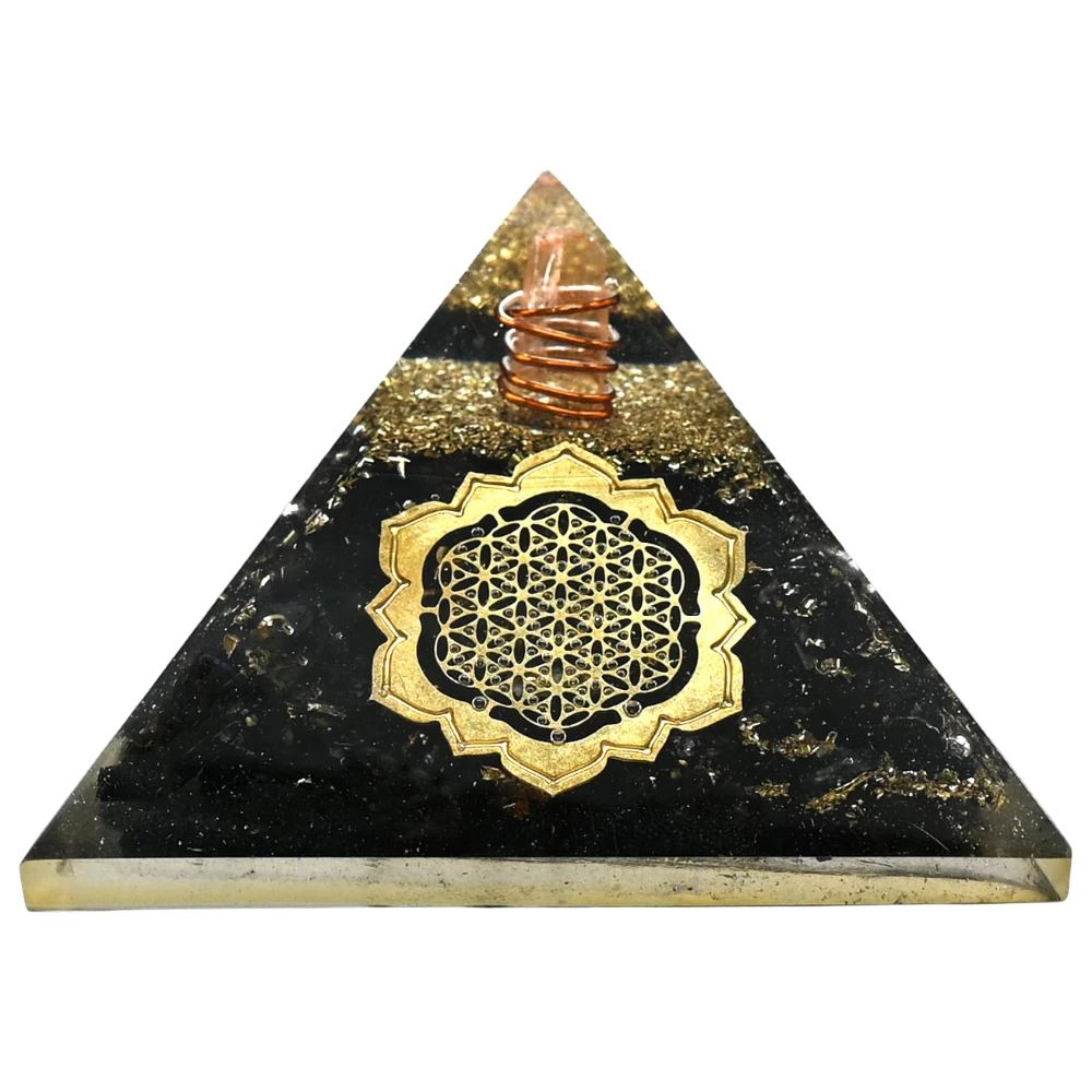 Black Tourmaline Orgone Pyramid - Lotus Flower of Life