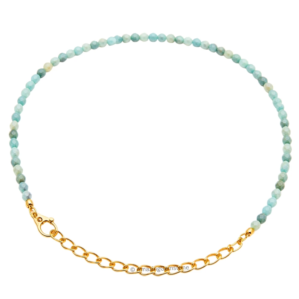 Amazonite Crystal Bracelet - 2mm Faceted Bead (Gold)