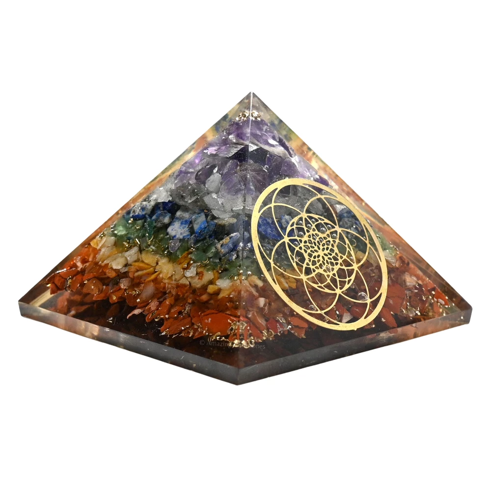Natural Chakra Orgone Pyramid - Seed of Life