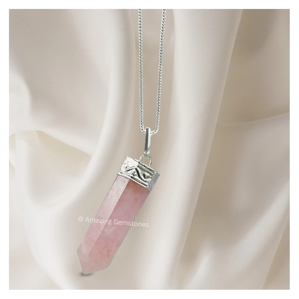 Rose Quartz Necklace - Pencil Point (Silver)