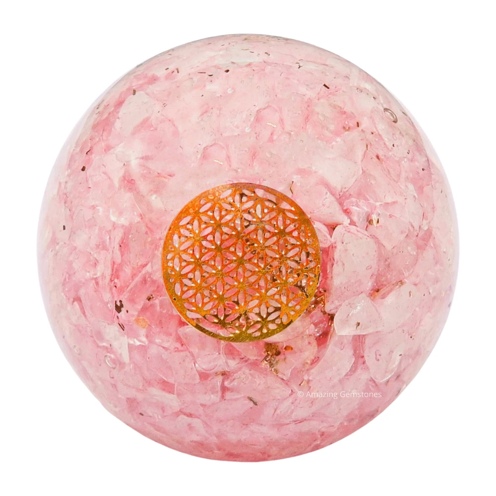 Rose Quartz Orgone Sphere- Flower Of Life (2.5 Inch)