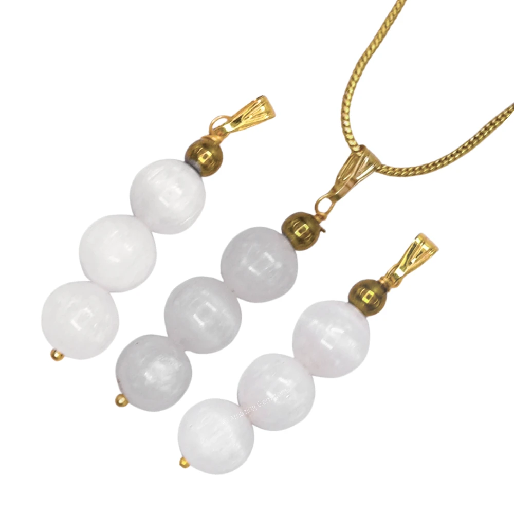 Selenite Bead Pendant (Gold)