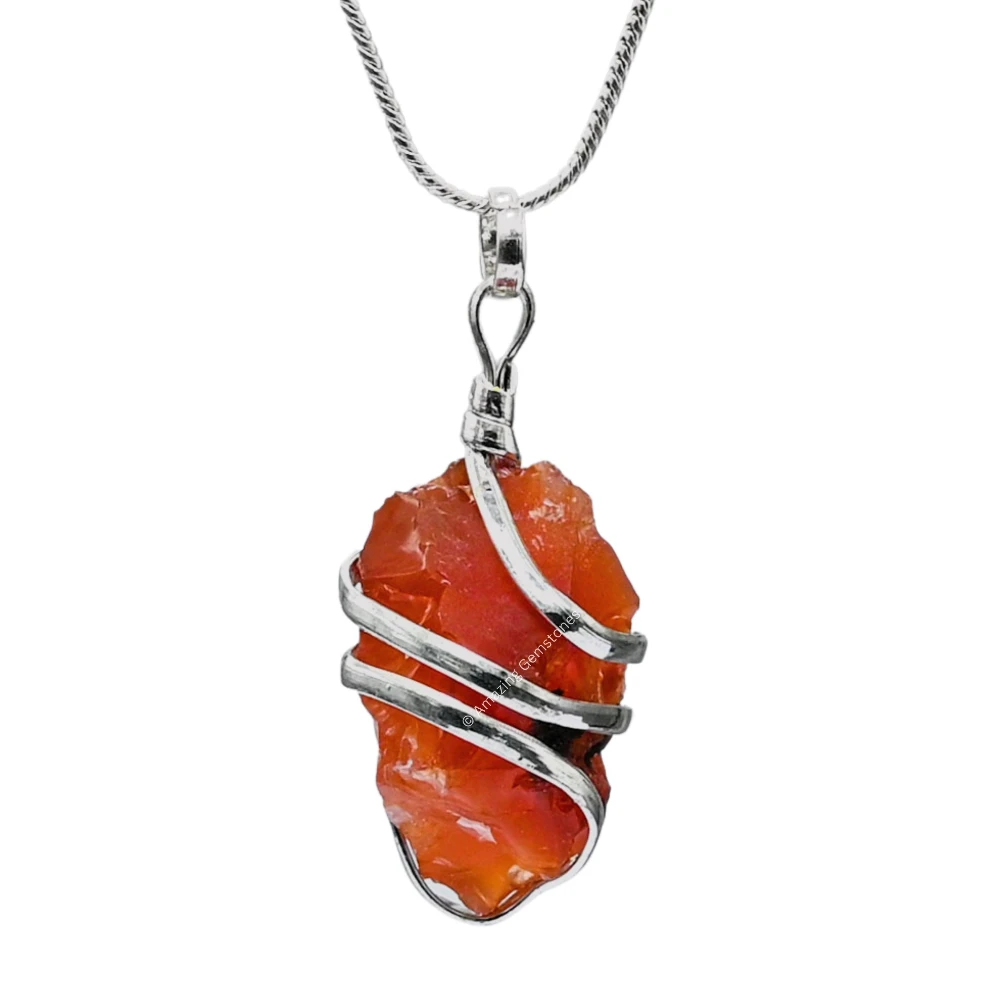 Carnelian Necklace - Spiral Raw Stone (Silver)