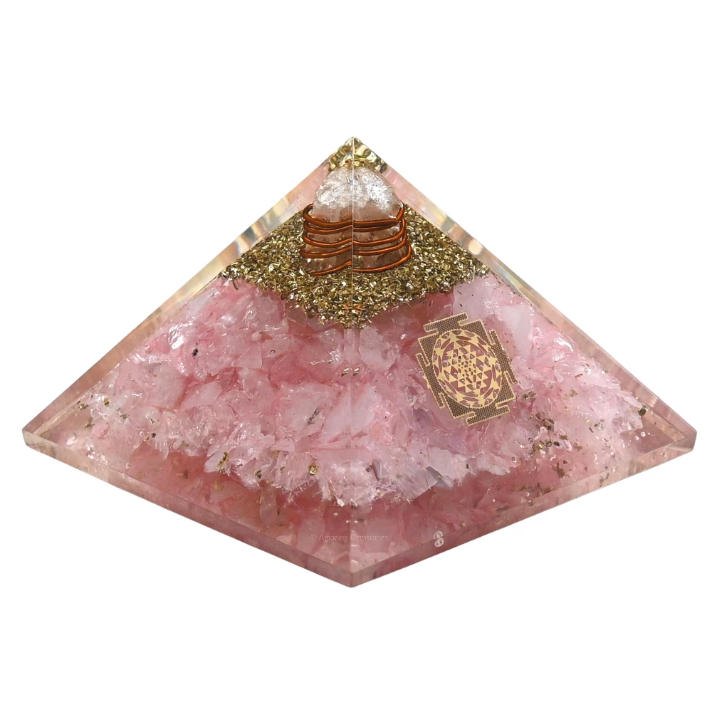 Rose Quartz Orgone Pyramid - Sri Yantra