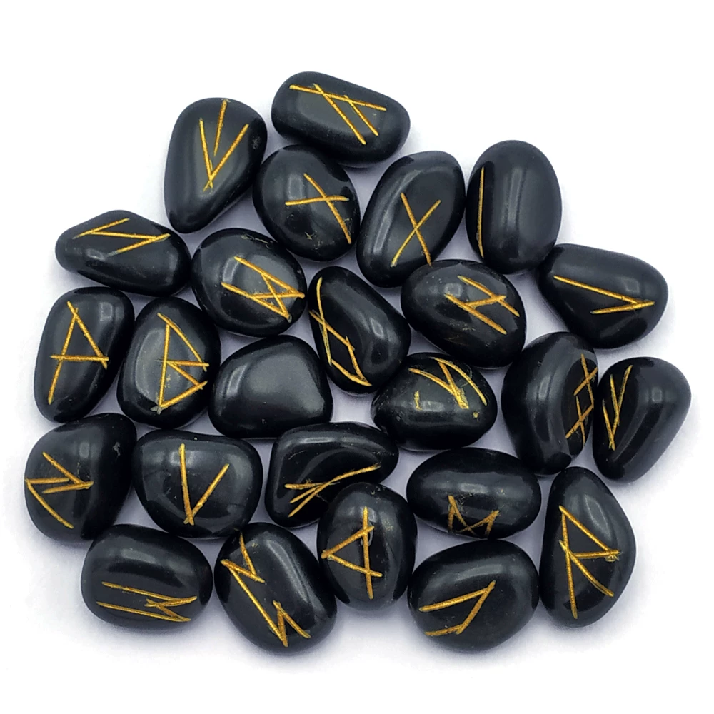 Black Agate Rune Stones Set