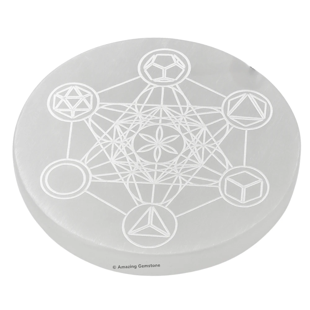 Selenite Charging Plate for Crystals - Metatron Cube with Platonic Solid (3 Inch)