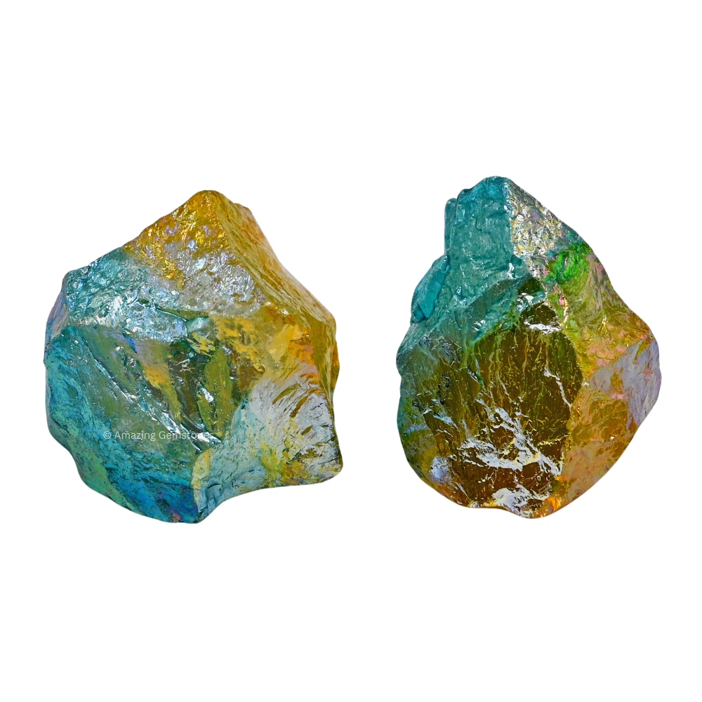 Aqua Apple Tangerine Aura Quartz Raw Crystals (2 Pieces)