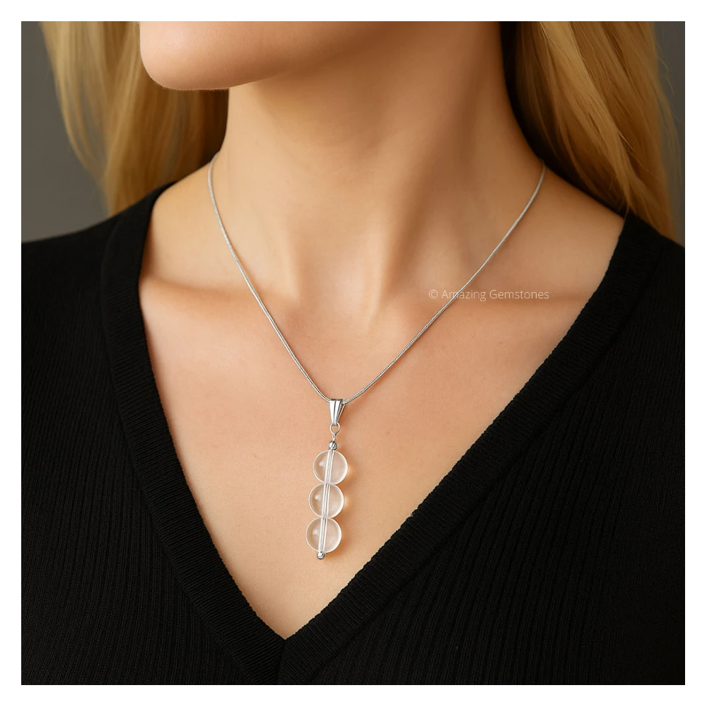 Clear Quartz Bead Pendant (Silver)