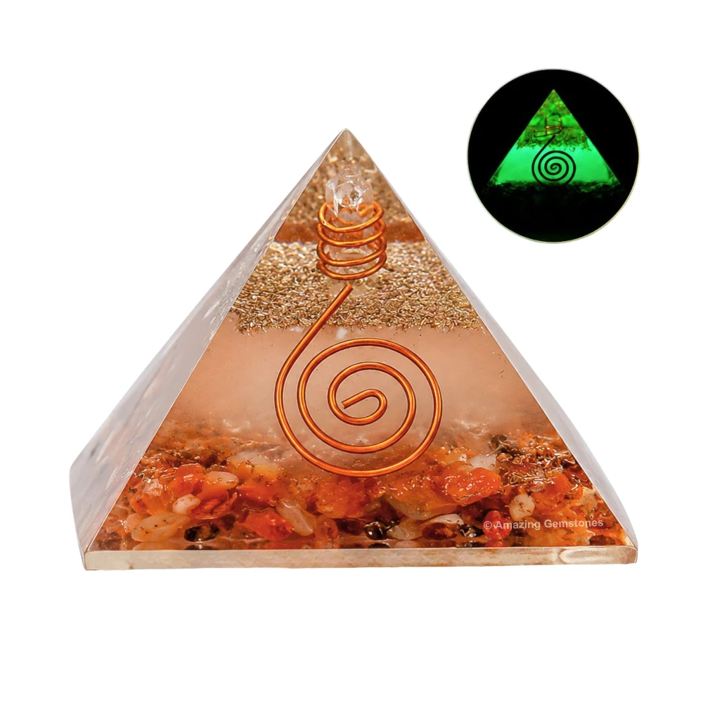 Carnelian Orgone Pyramid - Glow in Dark