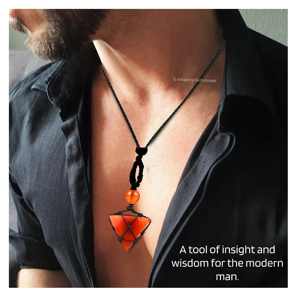 Carnelian Pyramid Pendant Necklace (Macrame)