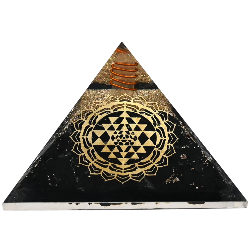 Black Tourmaline Orgone Pyramid - Round Sri Yantra