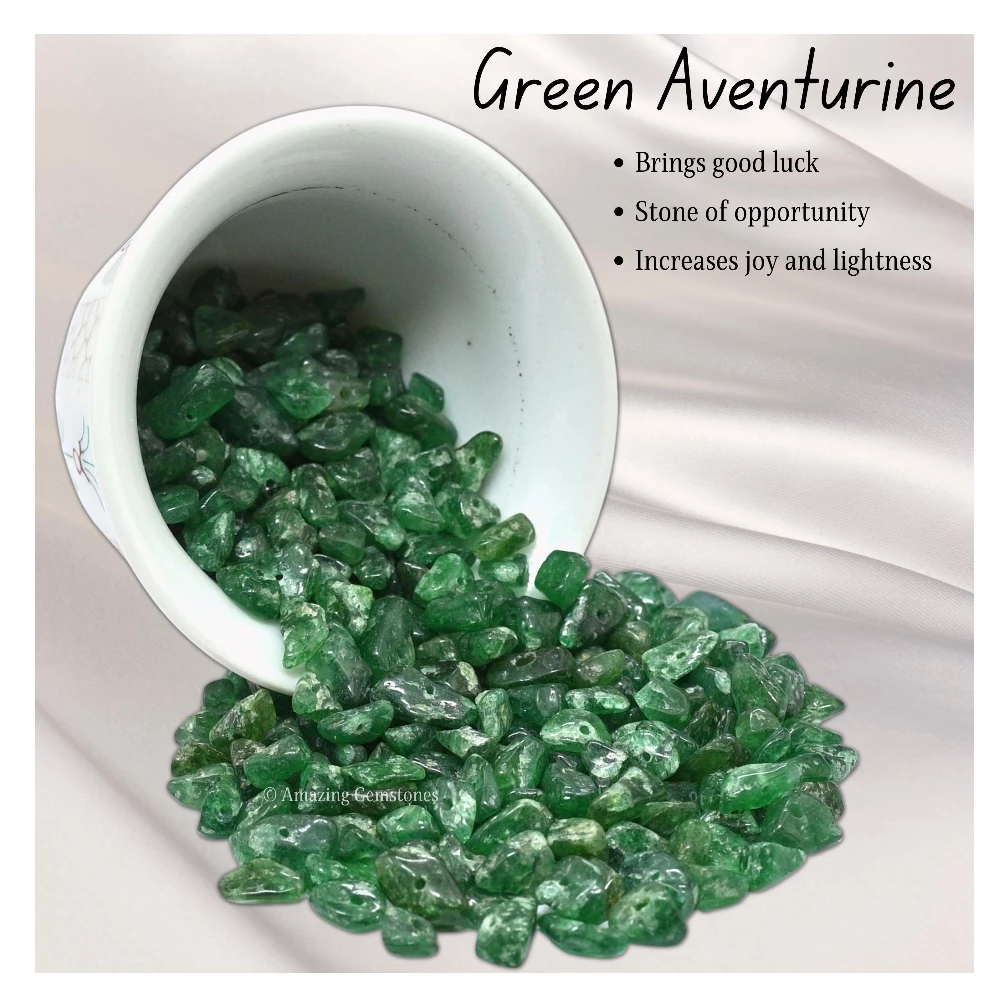 Dark Green Aventurine Chips - Pre Drilled