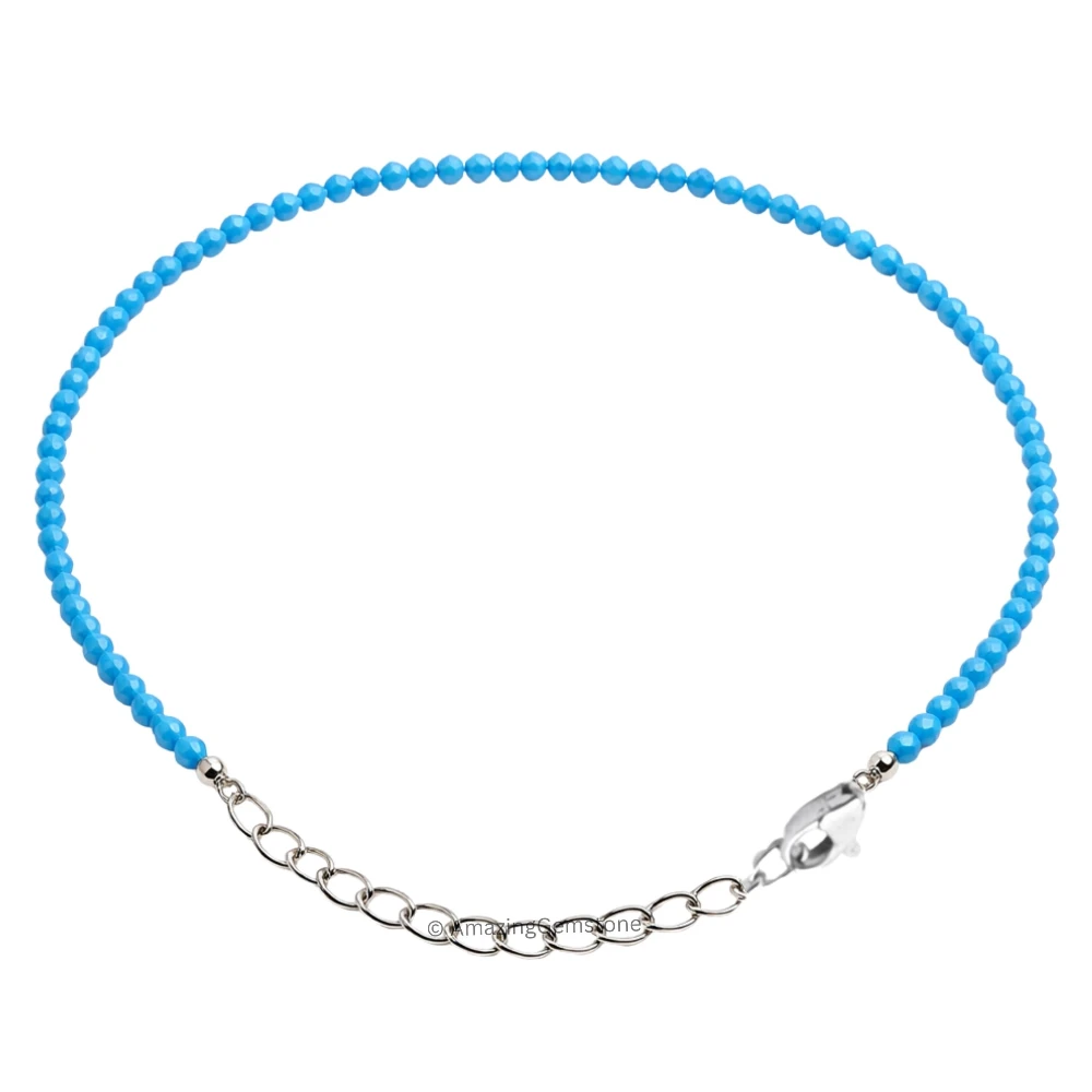 Turquoise (Howlite) Crystal Bracelet - 2mm Faceted Bead (Silver)