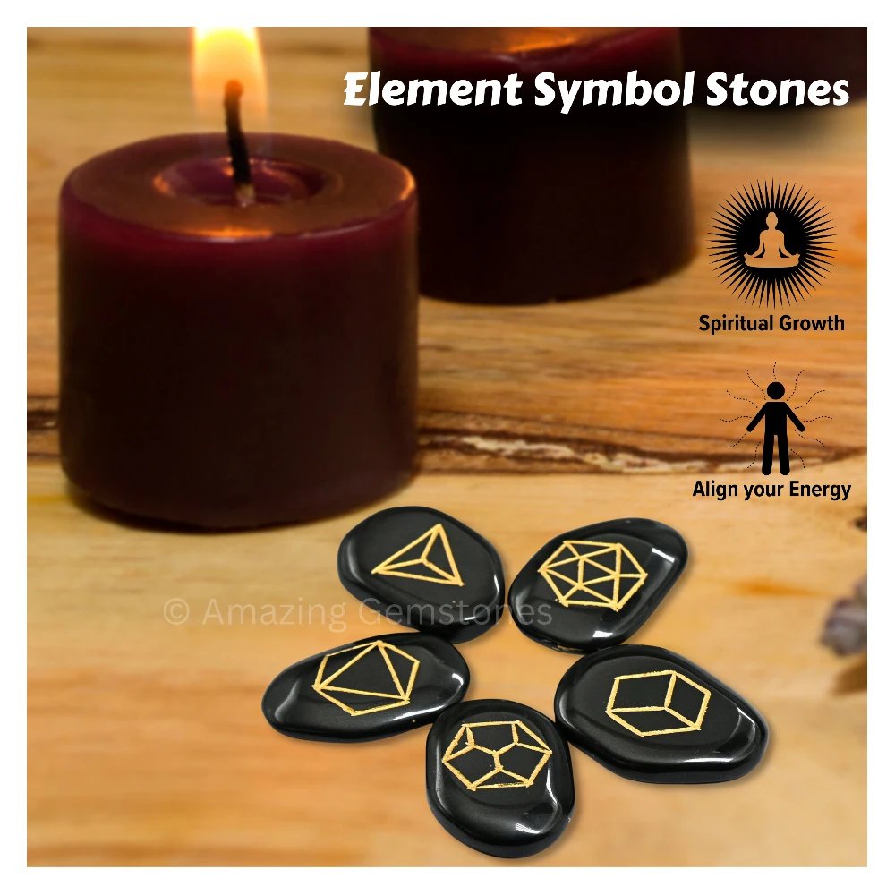 Black Agate Fifth Element Stones (Set of 5)