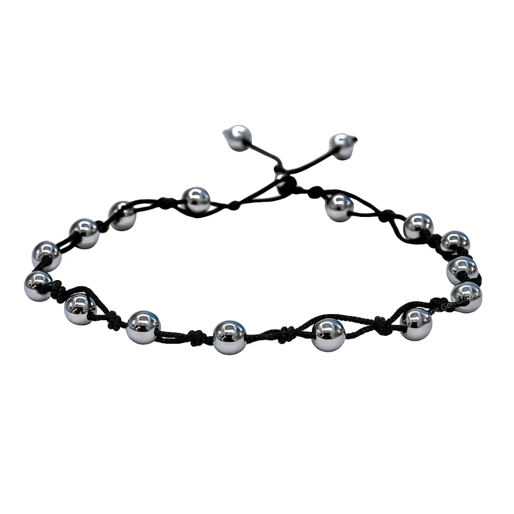 Silver Hematite Anklet (Hand Knotted)
