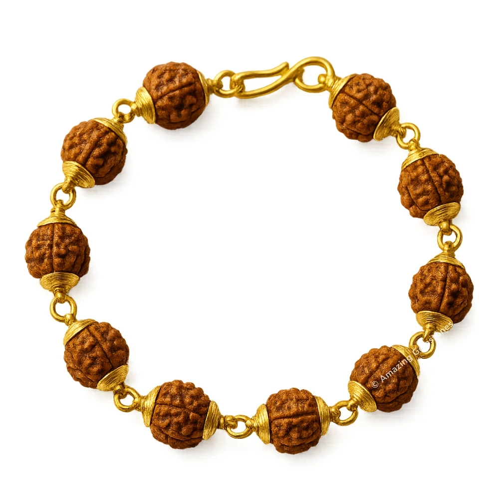 6mm Rudraksha Bracelet (Gold Chain)