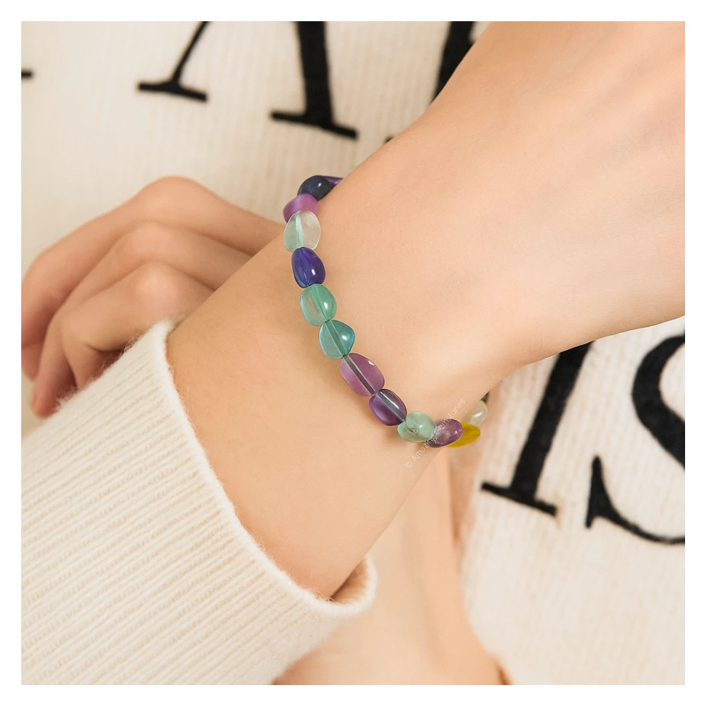 Multi Fluorite Tumbled Stone Bracelet (Stretchable)