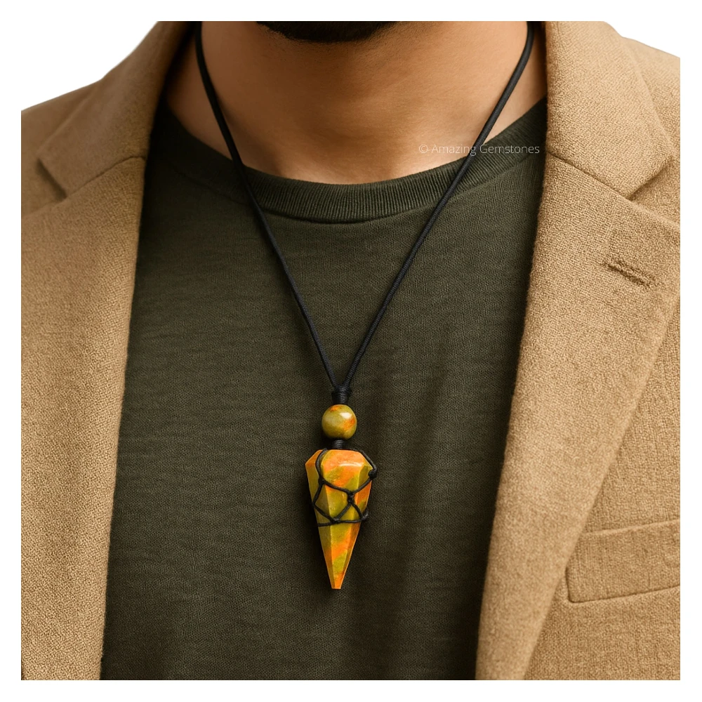 Unakite Pendulum Pendant Necklace (Macrame)