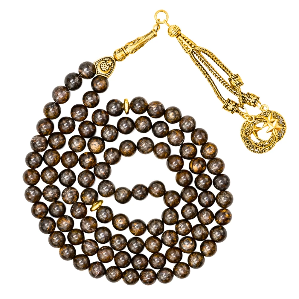 Bronzite Crystal Tasbeeh Sibha Prayer Beads (Gold)
