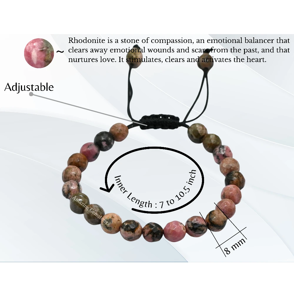 Rhodonite Bracelet (Faceted-Adjustable)