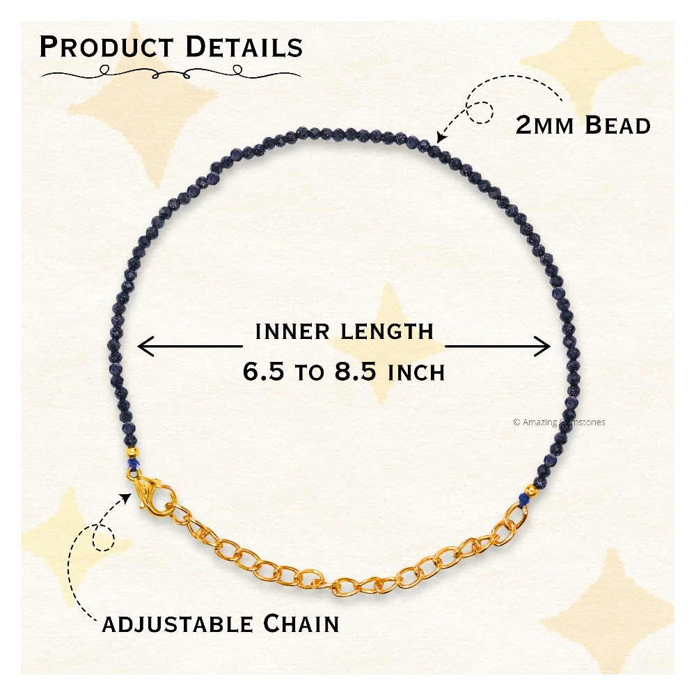 Blue Sunstone Dyed Crystal Bracelet - 2mm Faceted Bead (Gold)