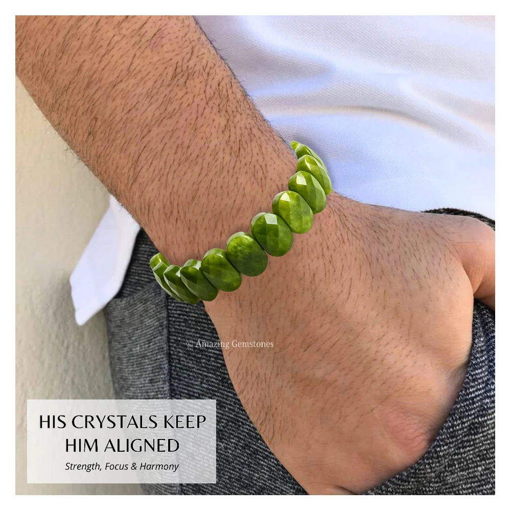 Green Jade Faceted Bracelet - Oval Stone