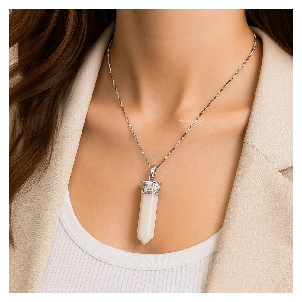 Selenite Necklace - Pencil Point (Silver)