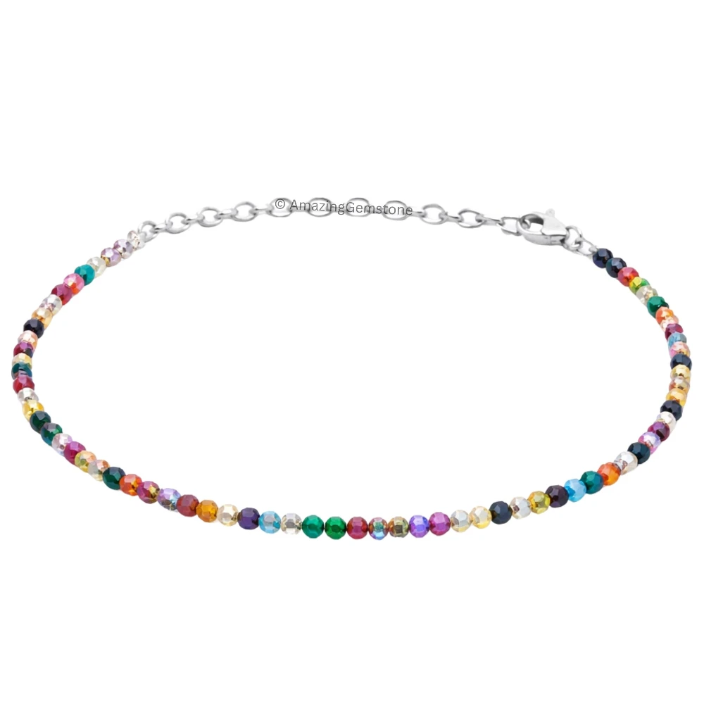 Mix Disco Crystal Bracelet - 2mm Faceted Bead (Silver)