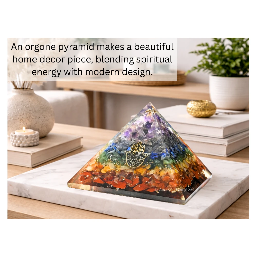 Natural Chakra Orgone Pyramid - Hamsa