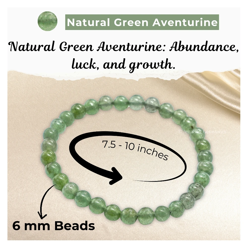 Green Aventurine Healing Crystal Bracelets - 6mm Beads