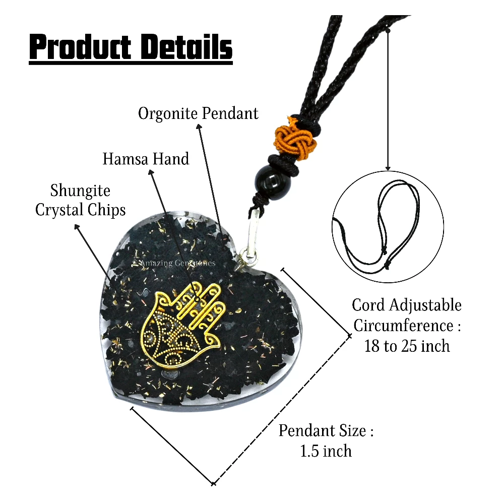 Shungite Necklace - Hamsa (Heart)