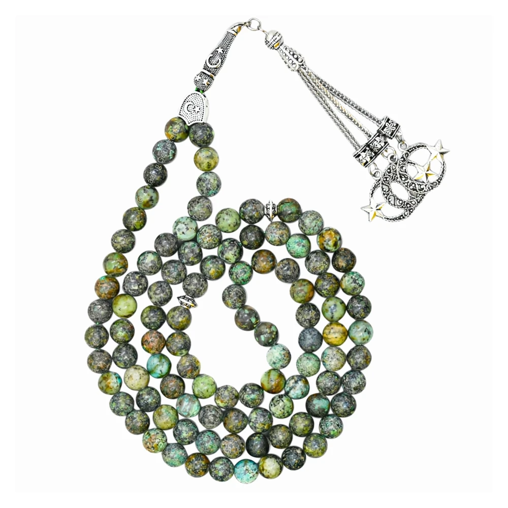 African Turquoise Crystal Tasbeeh Sibha Prayer Beads (Silver)