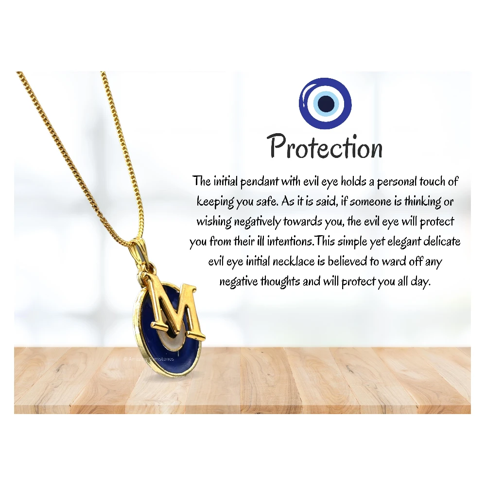 Evil Eye Pendant Necklace with M Initial